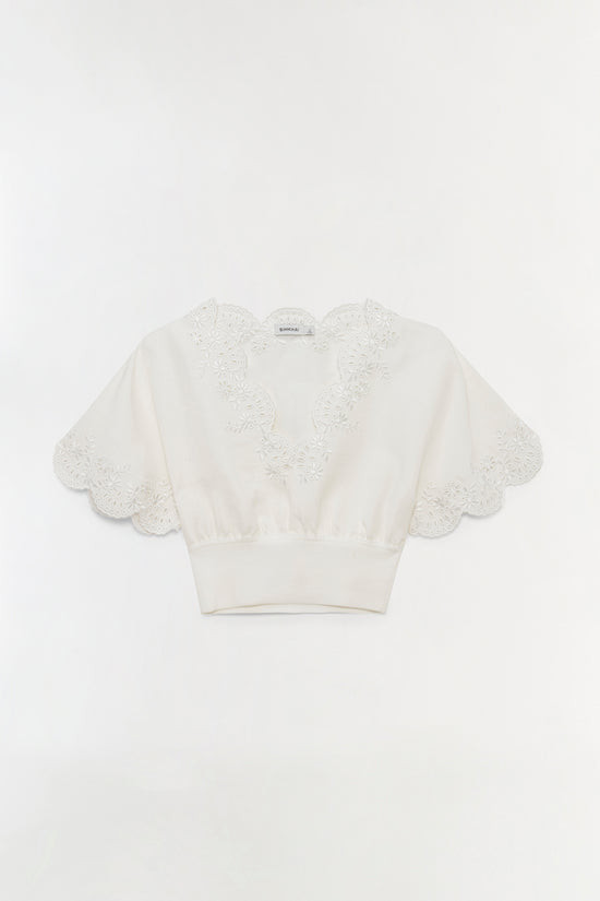 Delphina Embroidered Linen Knit Top