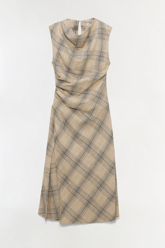 SIMKHAI Women's Burke Draped Midi Dress in Buttercream Plaid, Size 14