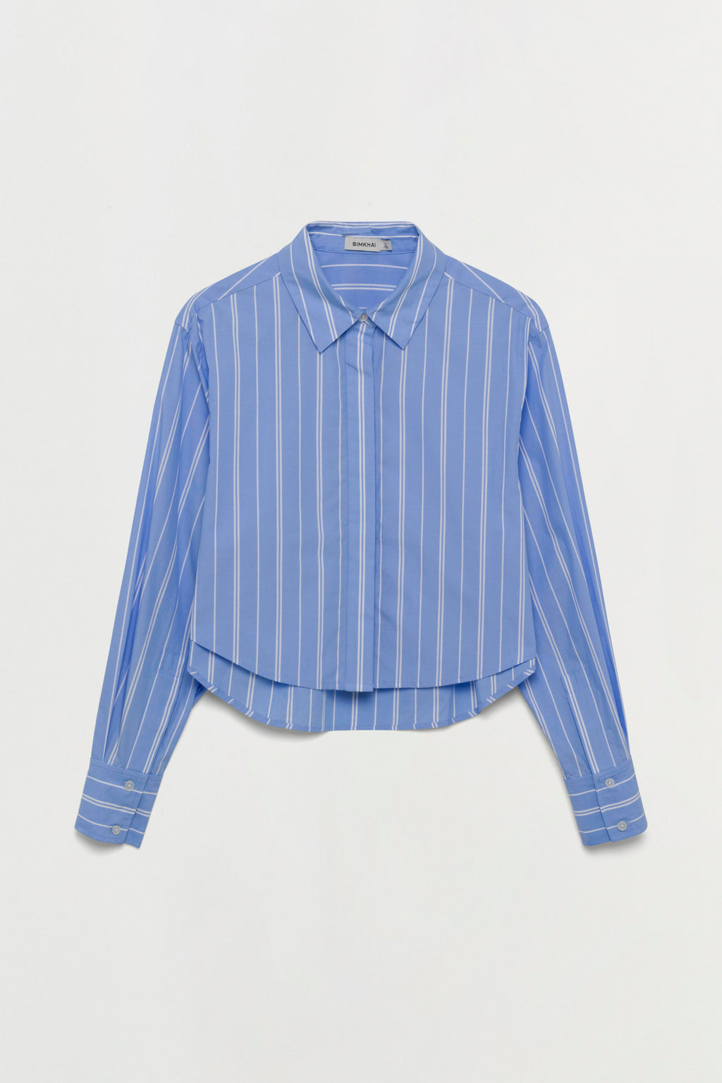 Renata Cropped Button Down Shirt - Wide Oxford Blue Stripe | SIMKHAI