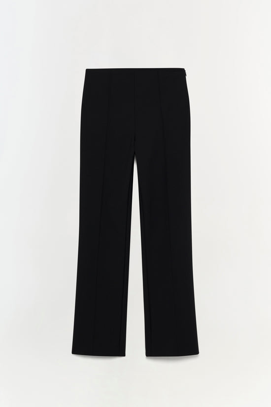 Black cropped pant with wide legs and elastic waistband displayed flat against a neutral background.