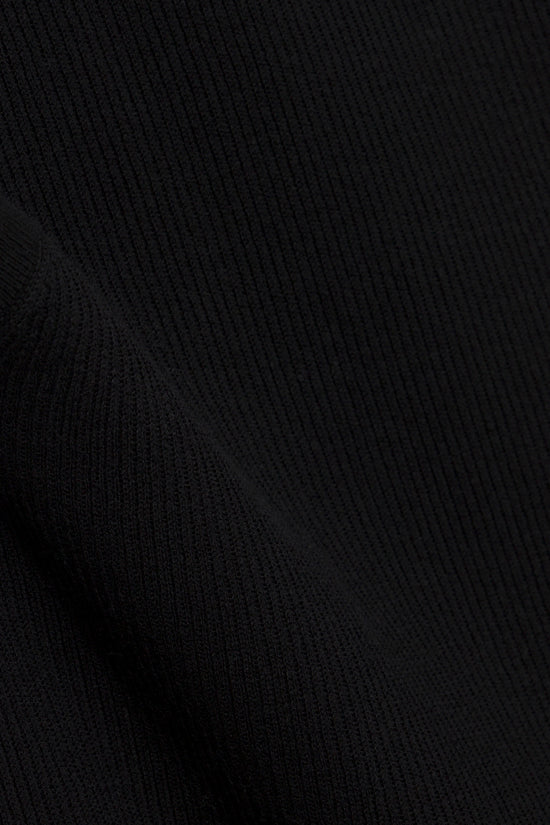 Black ribbed sleeveless tank top with crew neckline.