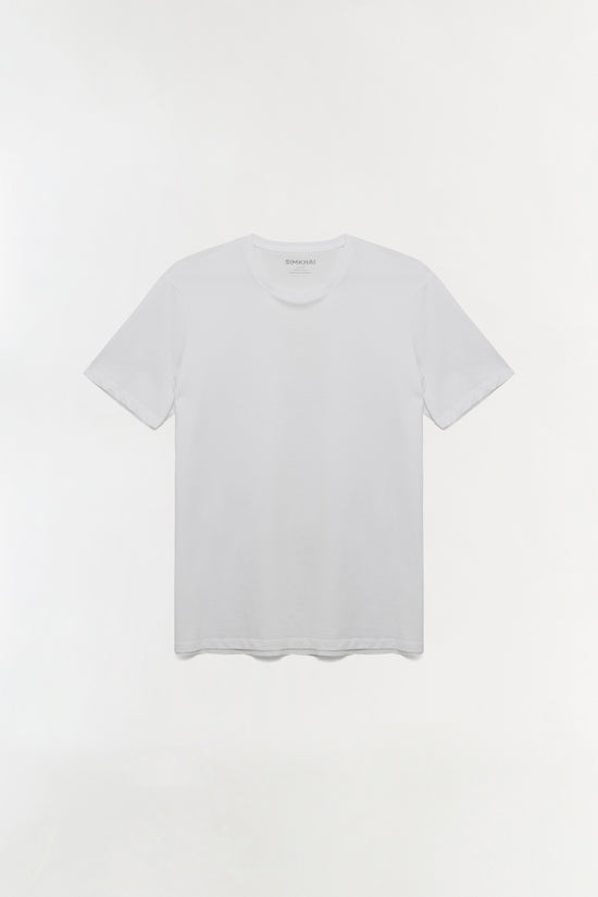White short-sleeved crewneck t-shirt displayed flat against a neutral background.