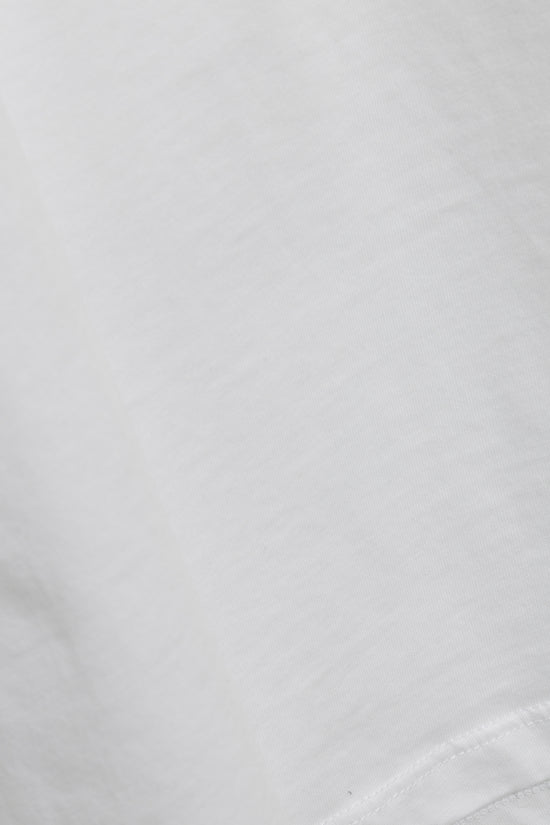 White cotton crewneck sweatshirt with ribbed cuffs and hem, shown flat lay view.