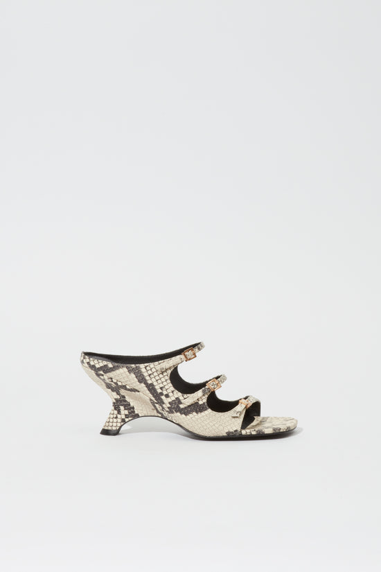 River Snake Print Leather Buckle Mule