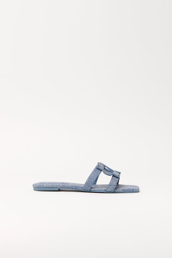 Simkhai Monogram Denim Leather Flat Slide