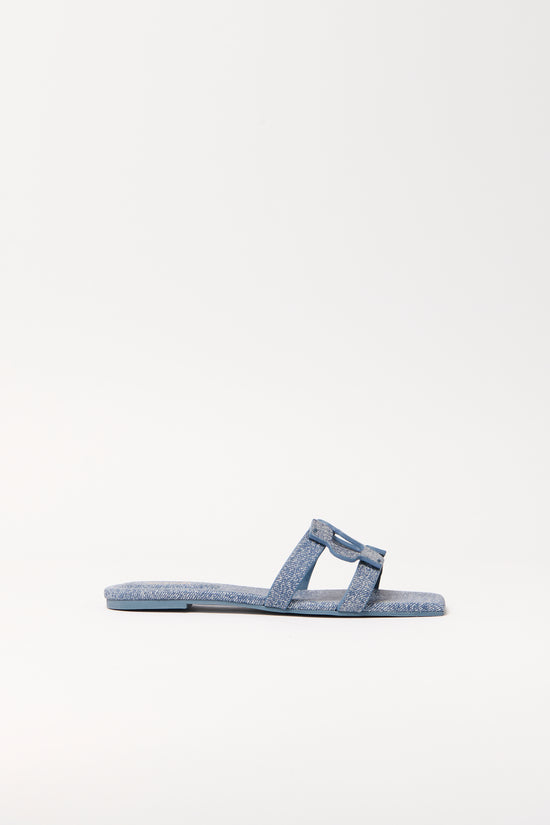 Simkhai Monogram Denim Leather Flat Slide