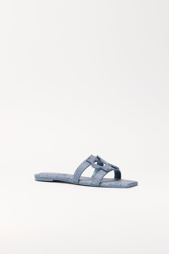 Simkhai Monogram Denim Leather Flat Slide
