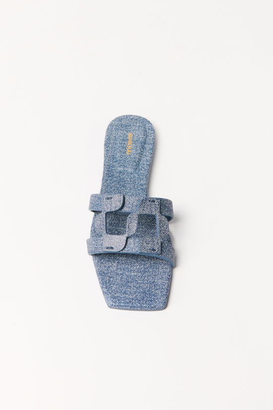 Simkhai Monogram Denim Leather Flat Slide