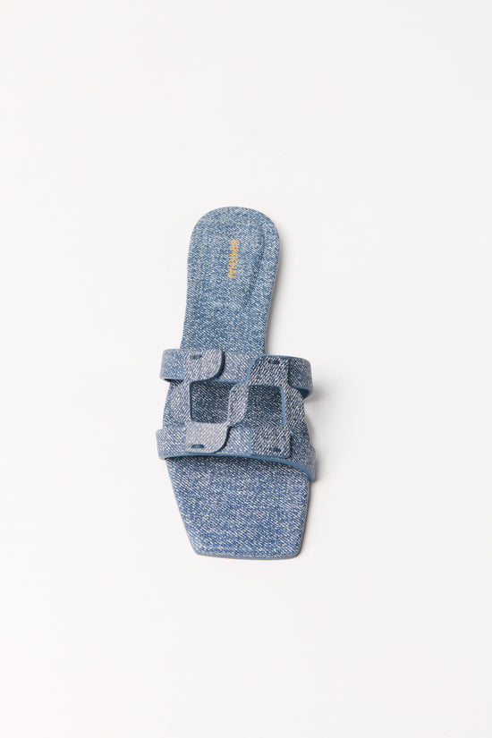 Simkhai Monogram Denim Leather Flat Slide
