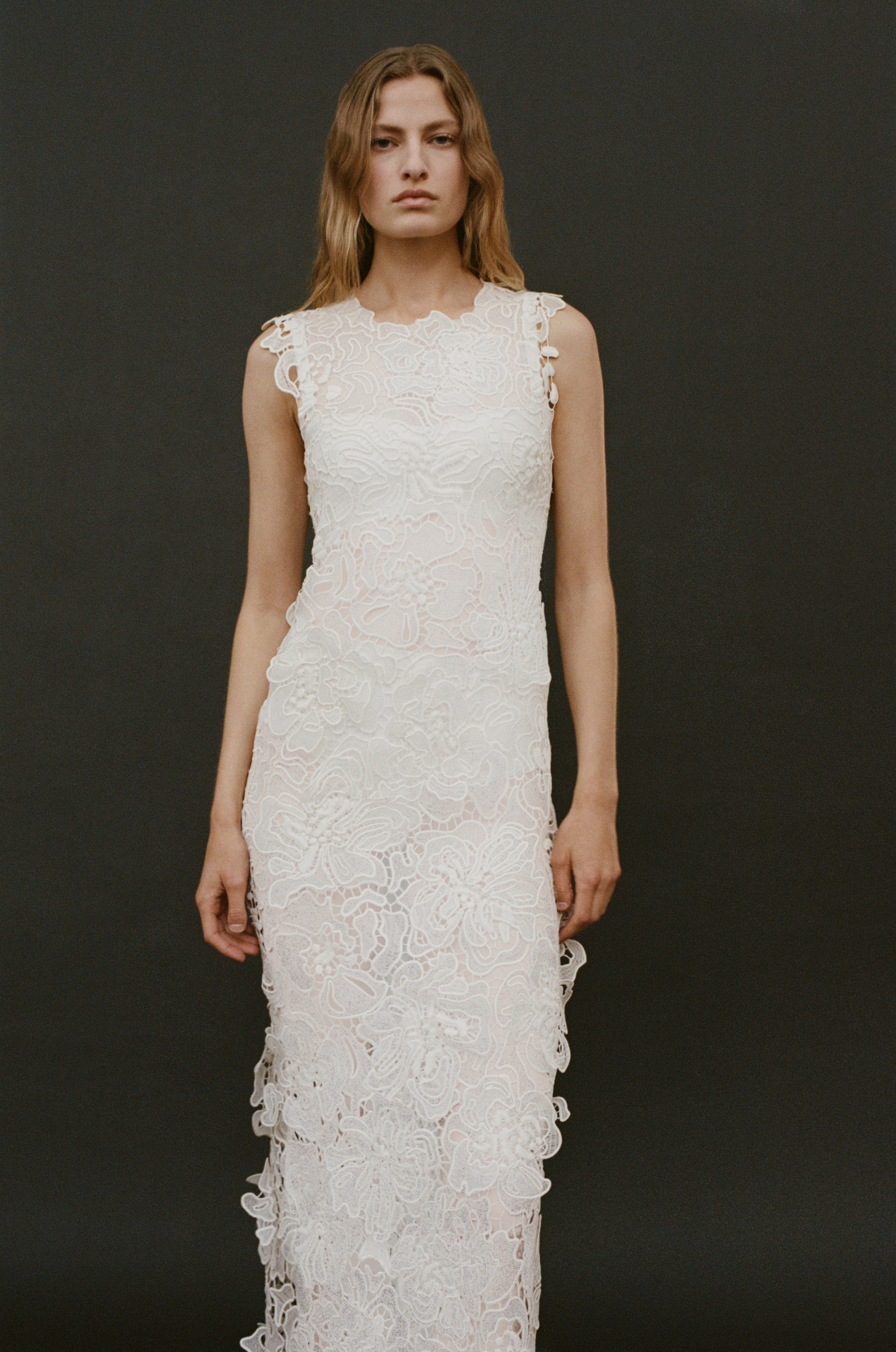 SIMKHAI Women's Dahlia Lace Midi Dress in White, Size Large SIMKHAI Women's Dahlia Lace Midi Dress in White, Size Large