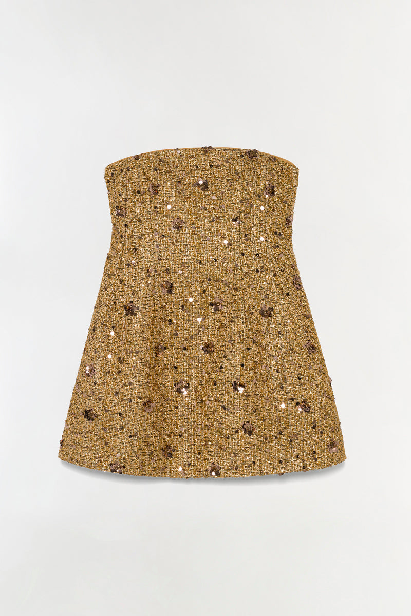 SIMKHAI Women's Kit Gilded Tweed Mini Dress in Gold Multi, Sequin, Size 4 SIMKHAI Women's Kit Gilded Tweed Mini Dress in Gold Multi, Sequin, Size 4