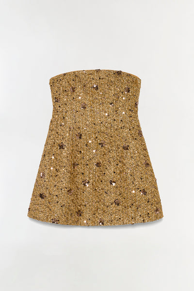 sydney gold glitter bandeau mini dress SIMKHAI Women's Kit Gilded Tweed in Multi, Sequin, Size 4 kali