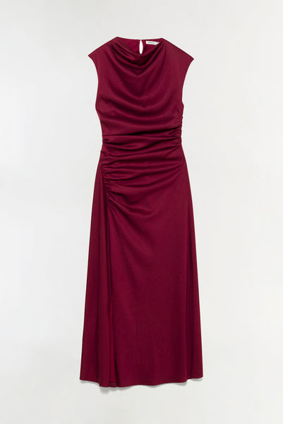 simkhai burgundy dress Marabella Draped Satin Midi Dress  SIMKHAI