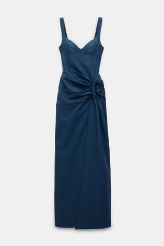 Lyle Draped Leather Midi Dress
