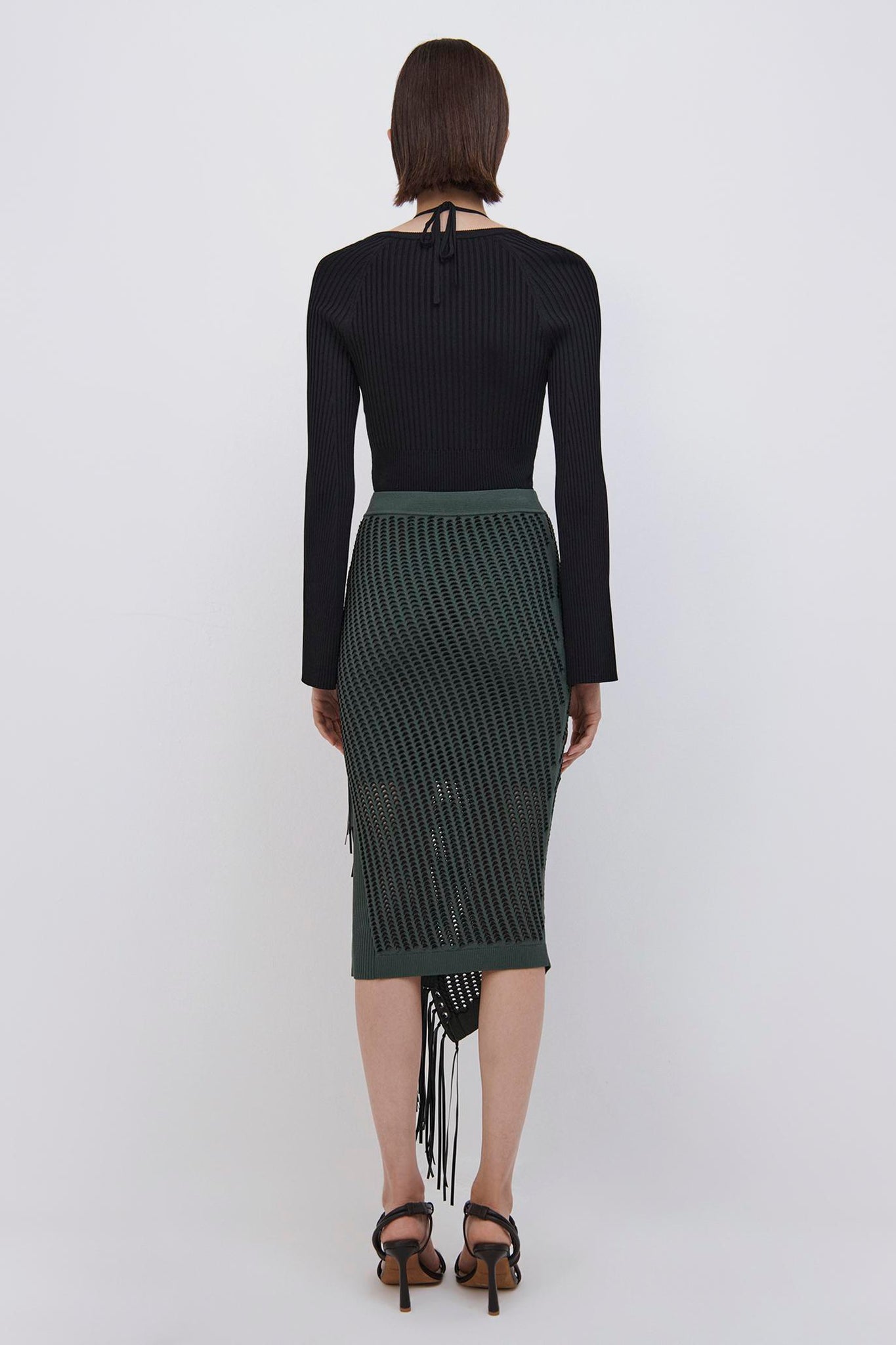 Jensie Pointelle Fringe Midi Skirt