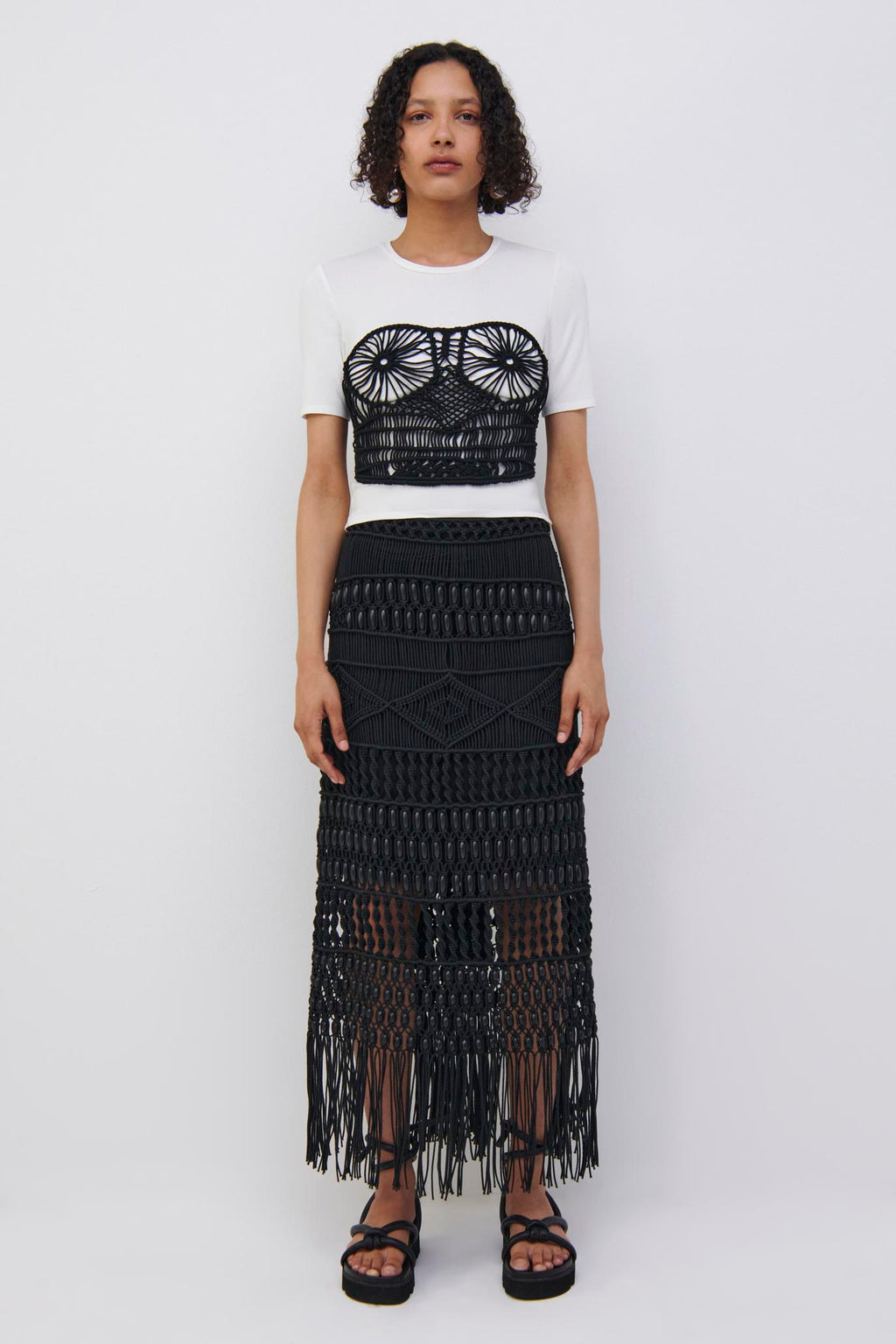 Abbey Macrame Fringe Midi Skirt