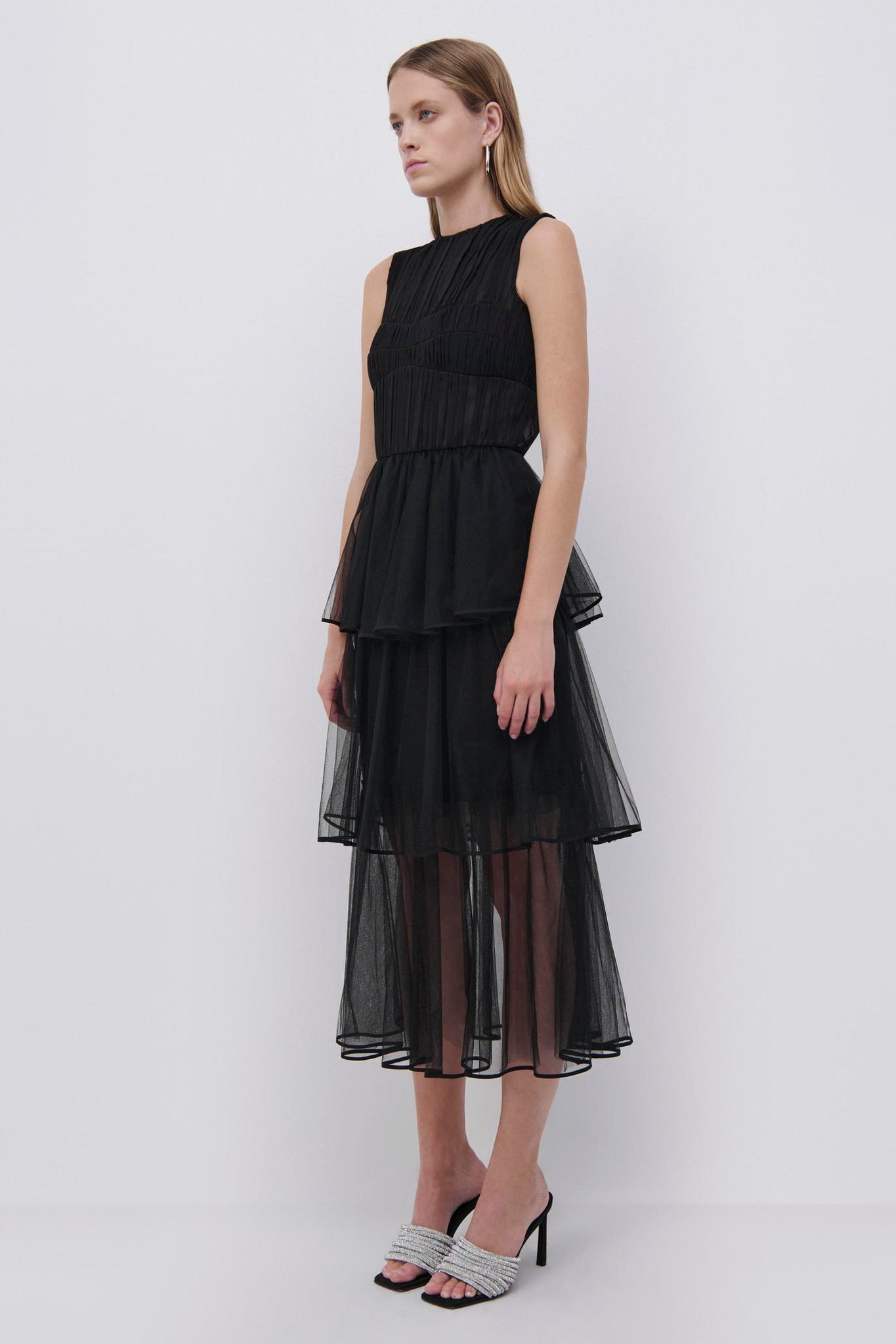 Benton Tulle Plisse Midi Dress
