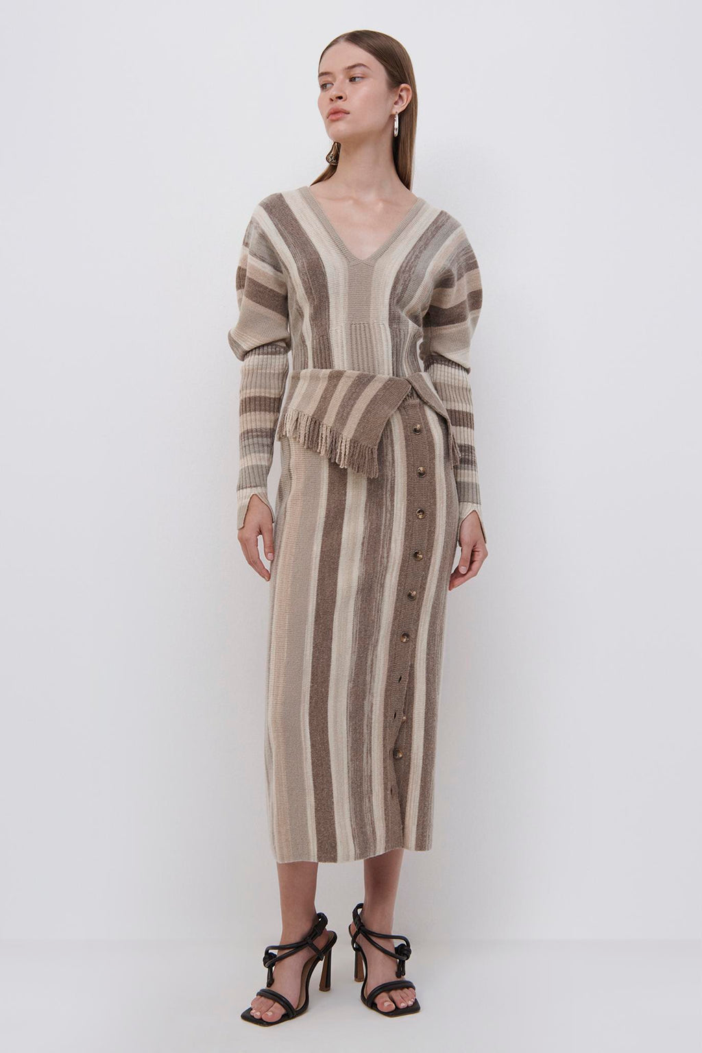 Lenny Striped Wool Midi Skirt