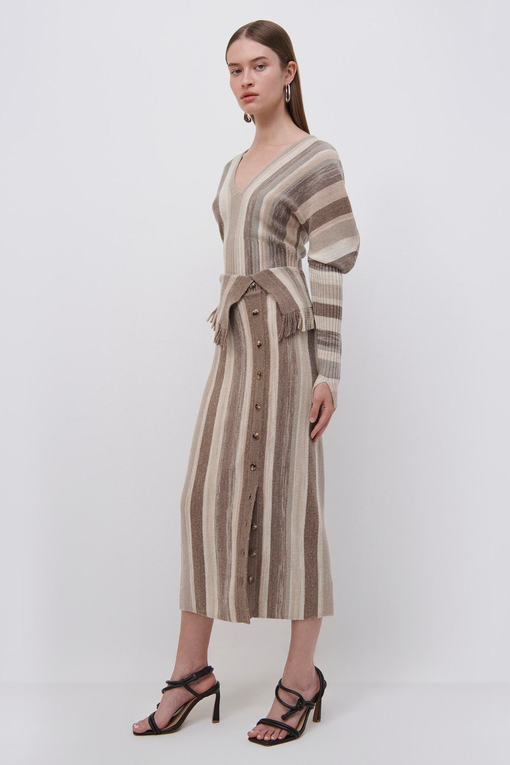 Lenny Striped Wool Midi Skirt