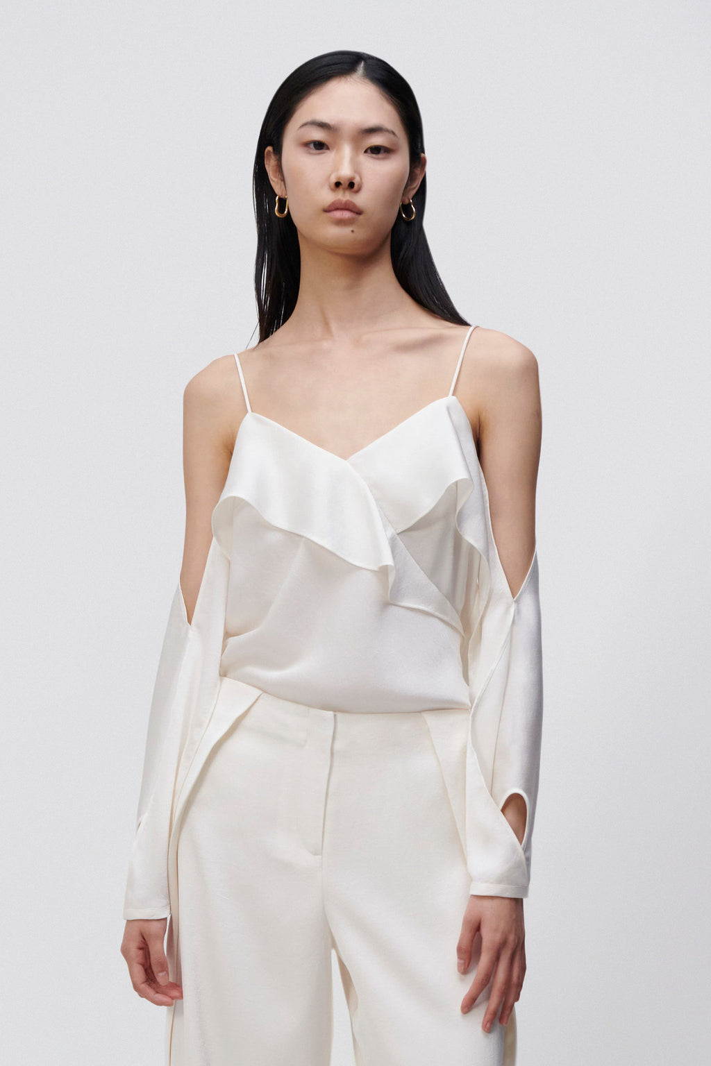 White satin off shoulder top Clearance