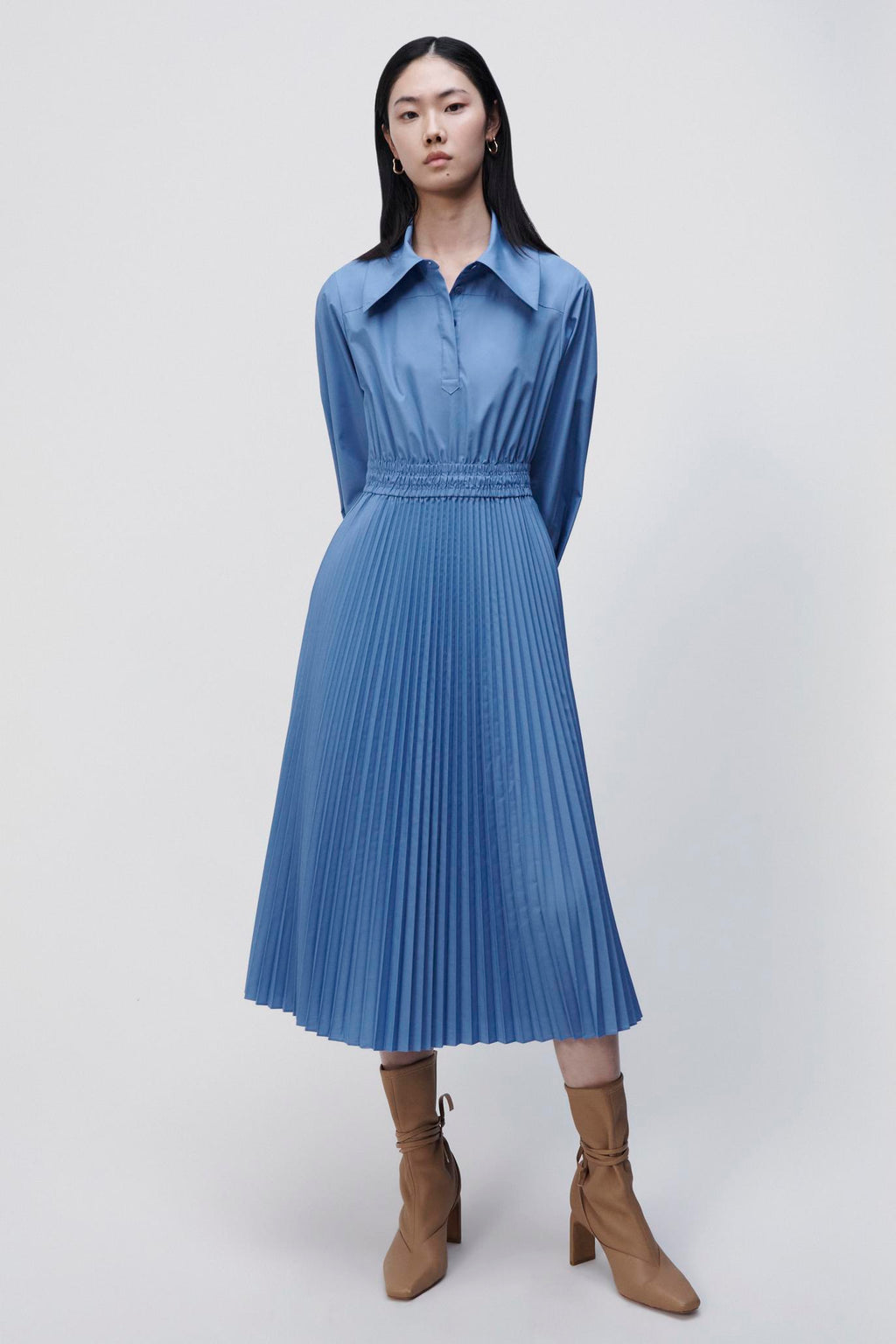 Elka Pleated Poplin Shirt Dress