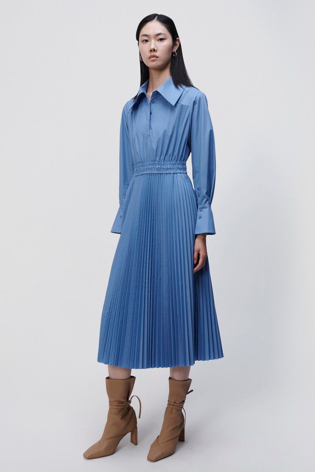 Elka Pleated Poplin Shirt Dress