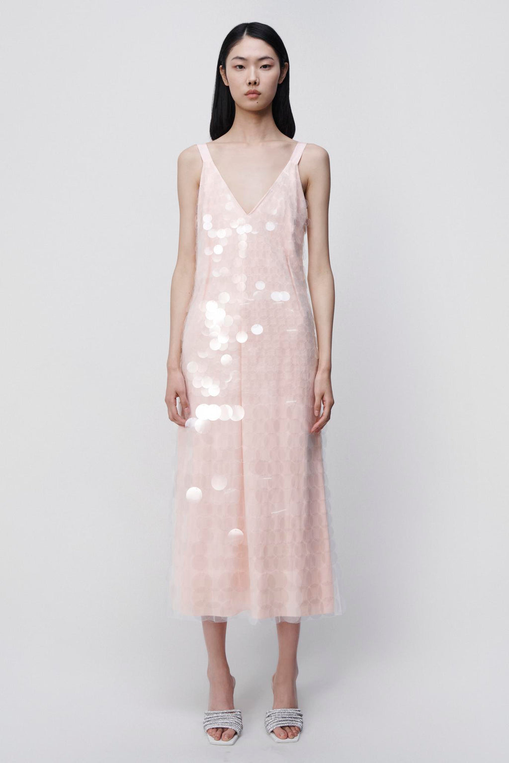 Madysen Transparent Sequin Midi Dress